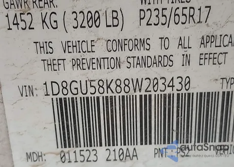 2008 Dodge Nitro Slt/Rt from USA, damaged, VIN 1D8GU58K88W203430